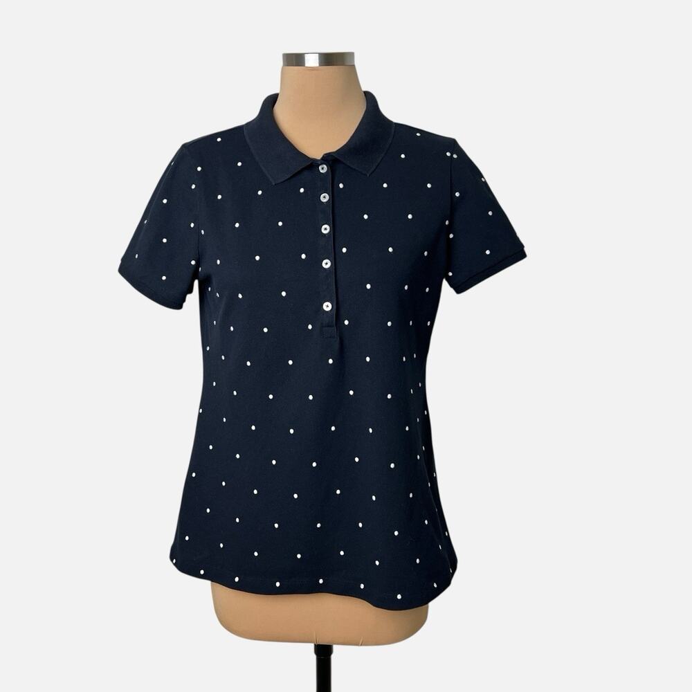 Croft Barrow Polo Shirt Medium Short Sleeve Black White Polka Dot Boatwear Vtg